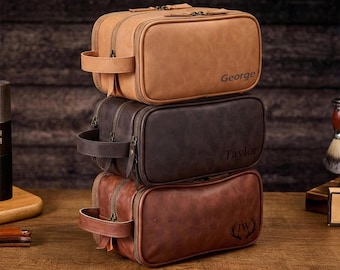 Personalized Travel Bag For Men, Dopp Kits Personalized, Faux Leather Toiletry Bag, Custom Gift For Men, Groomsmen Dopp Kit For Him