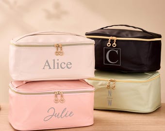 Custom Makeup Bag, Engraved Leather Makeup Bag, Personalized Wedding Bridesmaid Pouch, Christmas Gift Women, Bridesmaid Gifts,Gift for Her
