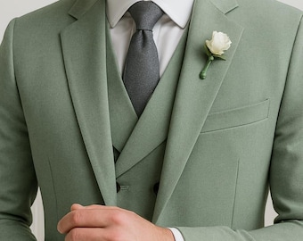 Sage Green Wedding Wear Three Piece Suit - Party Or Prom Suits