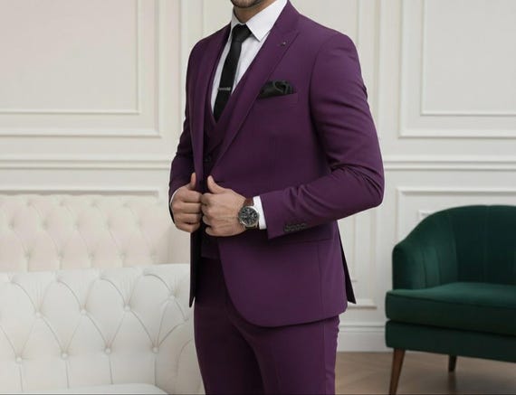 Buy Purple Three Piece Wedding, Engagement Party Wear Outfit - Men Prom  Suit Online in India