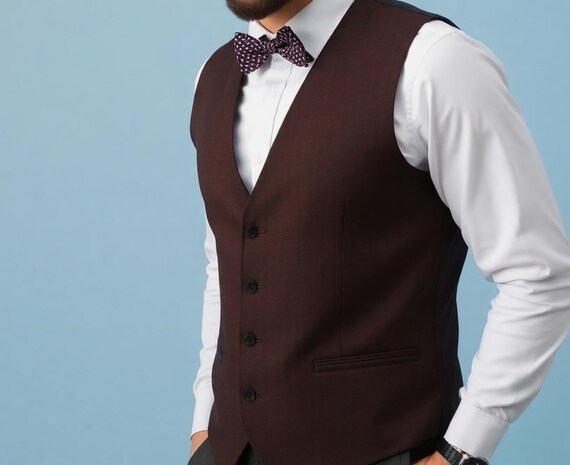 mens brown dress vest Hisdern Men's Brown Blue Plaid Slim Suit Vest Formal Wear main image 1