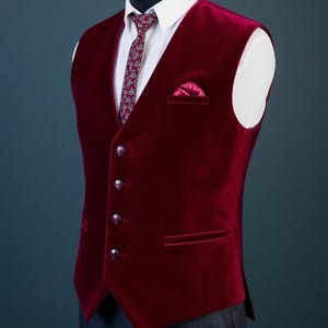 Maroon Velvet Vest - Waistcoat For Groom - Party Wear Vest - Men Formal Vest - Gift For Husband - Gift For Dad - Maroon Wedding Vest