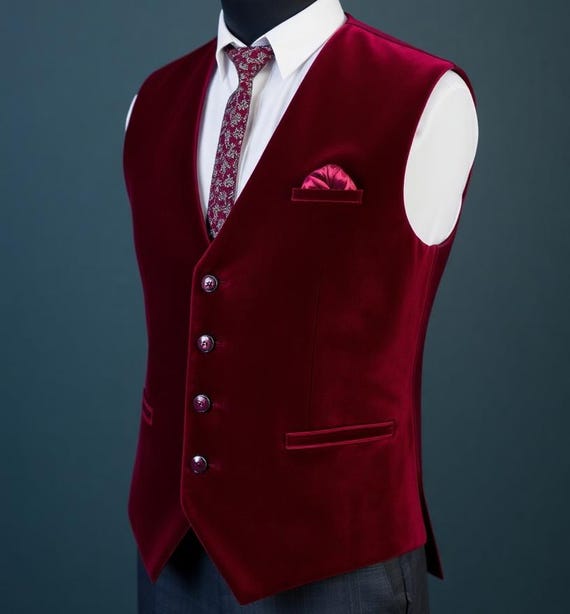 Formal Vests Groom Men Maroon Velvet Wedding, Engagement,prom