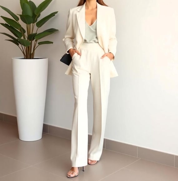 Women Stylish Two Piece Formal Cream Suit - Outfits for Ladies or Girls -  Prom Suits - Etsy Australia