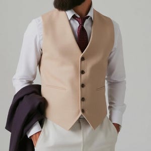 Beige Baumwoll Herren Weste: Formelle Hochzeit Bräutigam Weste