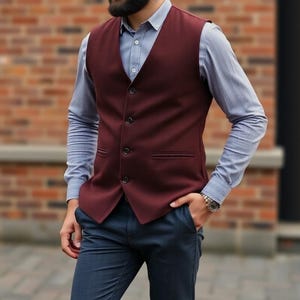 Men Maroon Vest - Vest For Men - Formal fashion Vest - Party Wear Vest - Groom Wedding Vest - Groomsmen Jacket - Waistcoat For Men