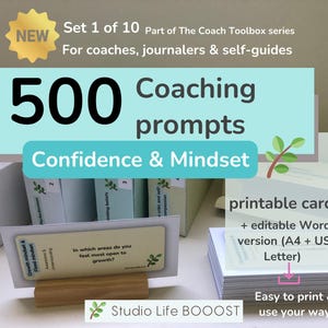500 Printable coaching questions -Mindset prompts for confidence, growth, self-worth and inner blocks-  Life coach therapist PDF tool