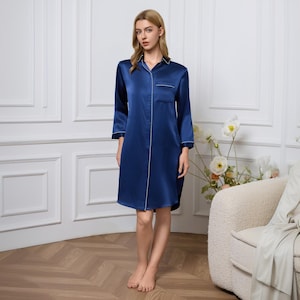 Navy Blue Silk Dressing Gown - Etsy