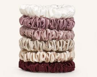 Mulberry Silk Skinny Scrunchie Set – Gentle Hair Ties, Bridesmaid Gift
