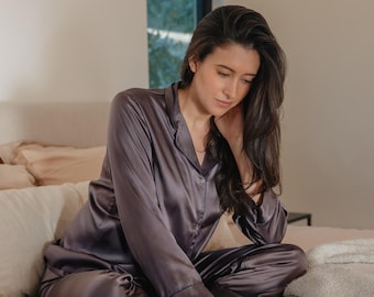 Mulberry Silk Pajama Set for Women: Long Sleeve Luxury Sleepwear, Bridal Party Gift