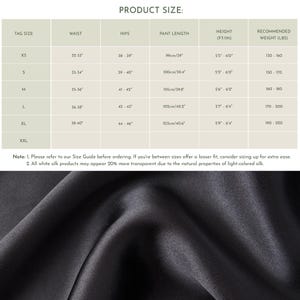 May include: A size chart for clothing with columns for tag size, waist, hips, pant length, height, and recommended weight. The chart shows measurements in inches and centimeters, as well as height in feet and inches. The recommended weight is in pounds.