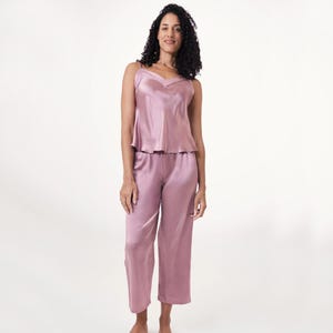100% Silk Pajama Set for Women - Pure Mulberry V-Neck Cami & Pants Sleepwear, Luxury Gift for Her or Yourself