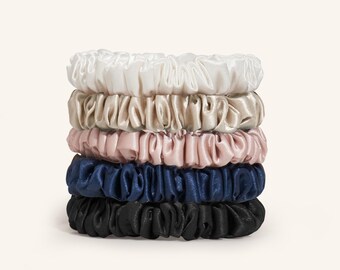 Mulberry Silk Skinny Scrunchie Set – Ultra-Slim Hair Ties,  Hair Accessories