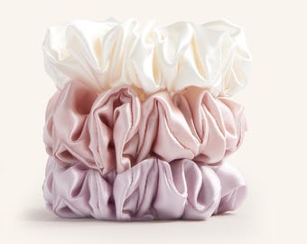 Mulberry Silk Large Scrunchie Set: Gentle Hair Ties for Thick Hair