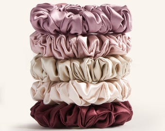 Small Mulberry Silk Scrunchie Hair Tie Set: Gentle Hair Ties for Girls and Women