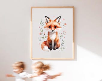 Poster Volpe per la cameretta dei bambini | Stampa ad acquerello di animali della foresta | Immagine di animali boho | Decorazione da parete per la cameretta del bambino | Download digitale | Illustrazione scandinava