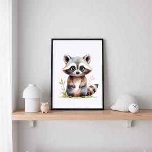 Cute raccoon poster for the children&#39;s room - forest animal watercolor print - baby room wall decoration - boho animal picture - digital download