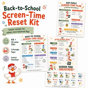 Back to School Screen Time Reset Kit for Kids, After School Routine and Family Rules Chart Printable PDF