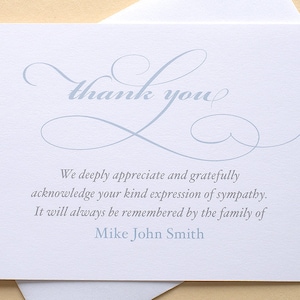 Elegant and Simple Thank You Sympathy Cards in English or Spanish Personalized FLAT Cards 4-7/8 x 3-1/2 image 1