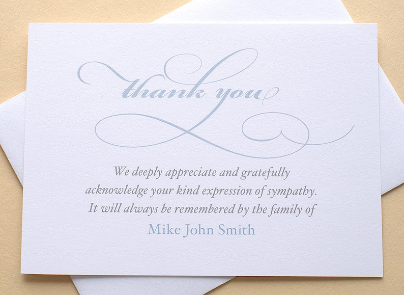 Elegant and Simple Thank You Sympathy Cards in English or Spanish Personalized FLAT Cards 4-7/8 x 3-1/2 image 1