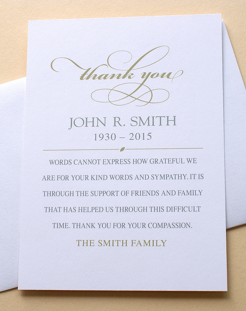 Simple Elegant Thank You Sympathy Cards Custom FLAT Cards 31/2 X 47/8
