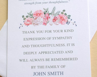 Thank You Sympathy Cards with a Bunch of White and Pink Roses - Personalized - FLAT Cards - 3-1/2” x 4-7/8”