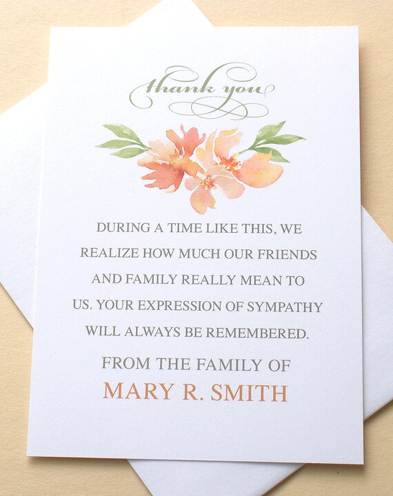 Funeral Thank You Cards With Peach Flowers Personalized | Etsy