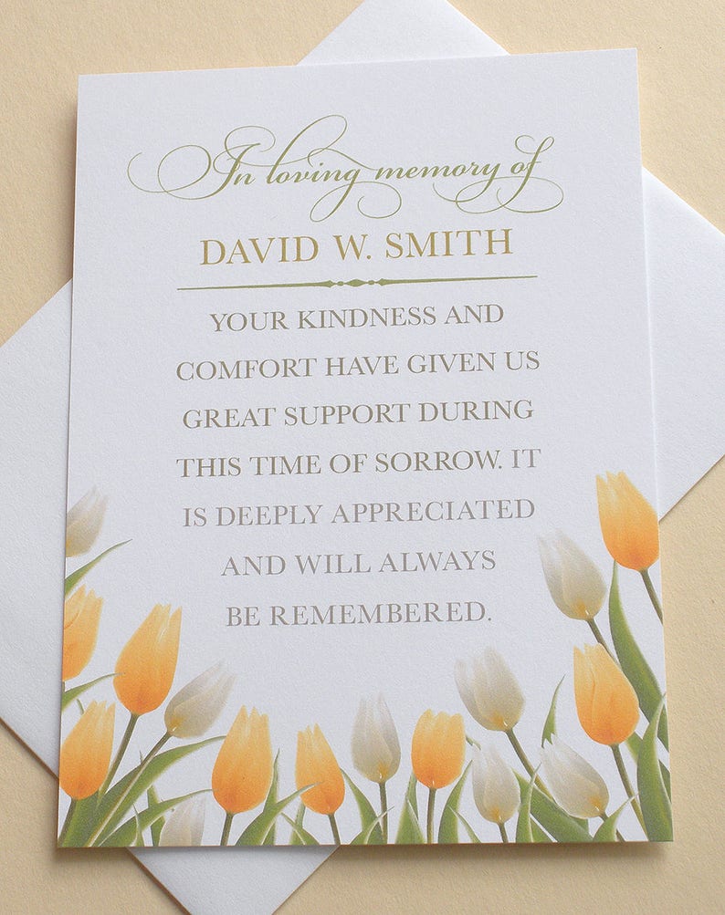 Sympathy Thank You Cards with Beautiful Yellow and White ...