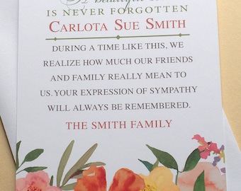 Thank You Sympathy Cards with Big Bright Water Color Flowers - Personalized - FLAT Cards - 3-1/2” x 4-7/8”