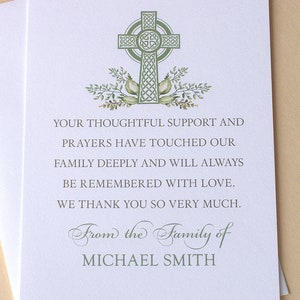 Funeral Thank You Cards With A Celtic Cross - Personalized -  FLAT Cards - 3-1/2” x 4-7/8”