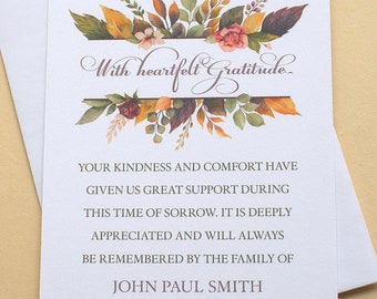 Sympathy Thank You Cards With Roses and Autumn Leaves - Custom - FLAT Cards - 3-1/2” x 4-7/8”