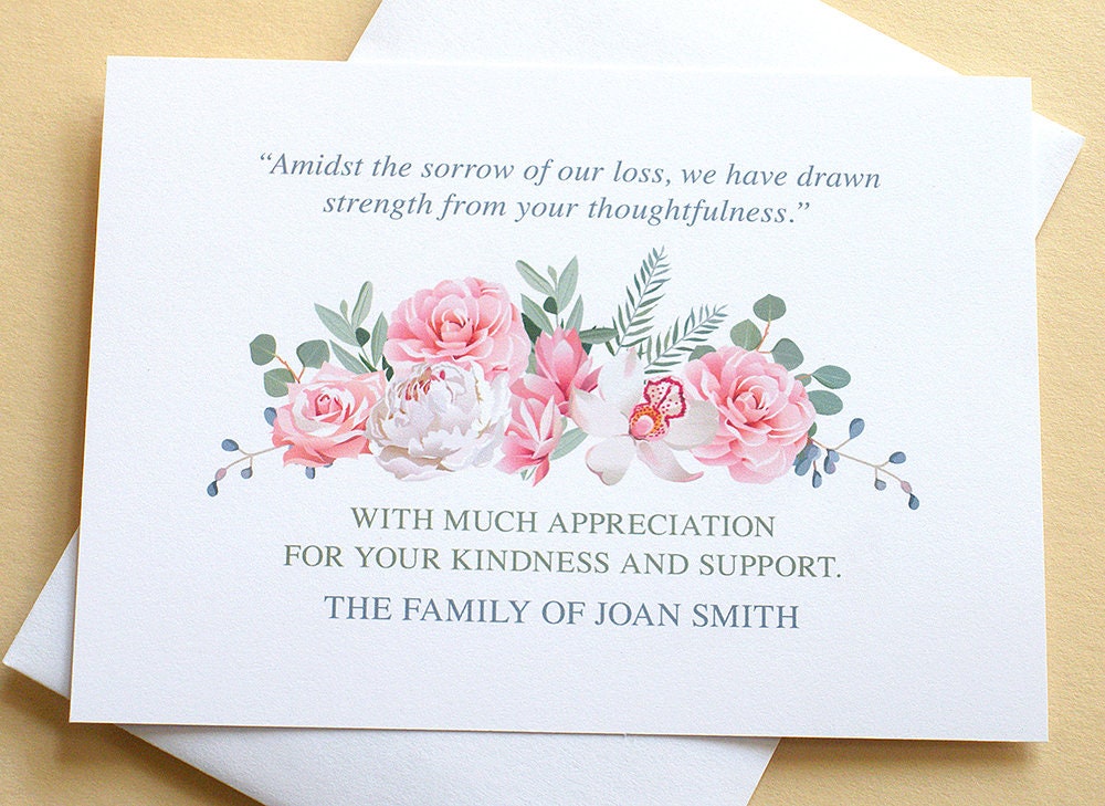 Thank You Sympathy Cards with a Pretty Bunch of Pink and White Etsy