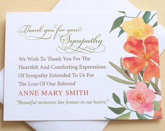 Thank You Sympathy Cards with Bright Colorful Flowers - Personalized - FLAT Cards - 4-7/8” x 3-1/2”