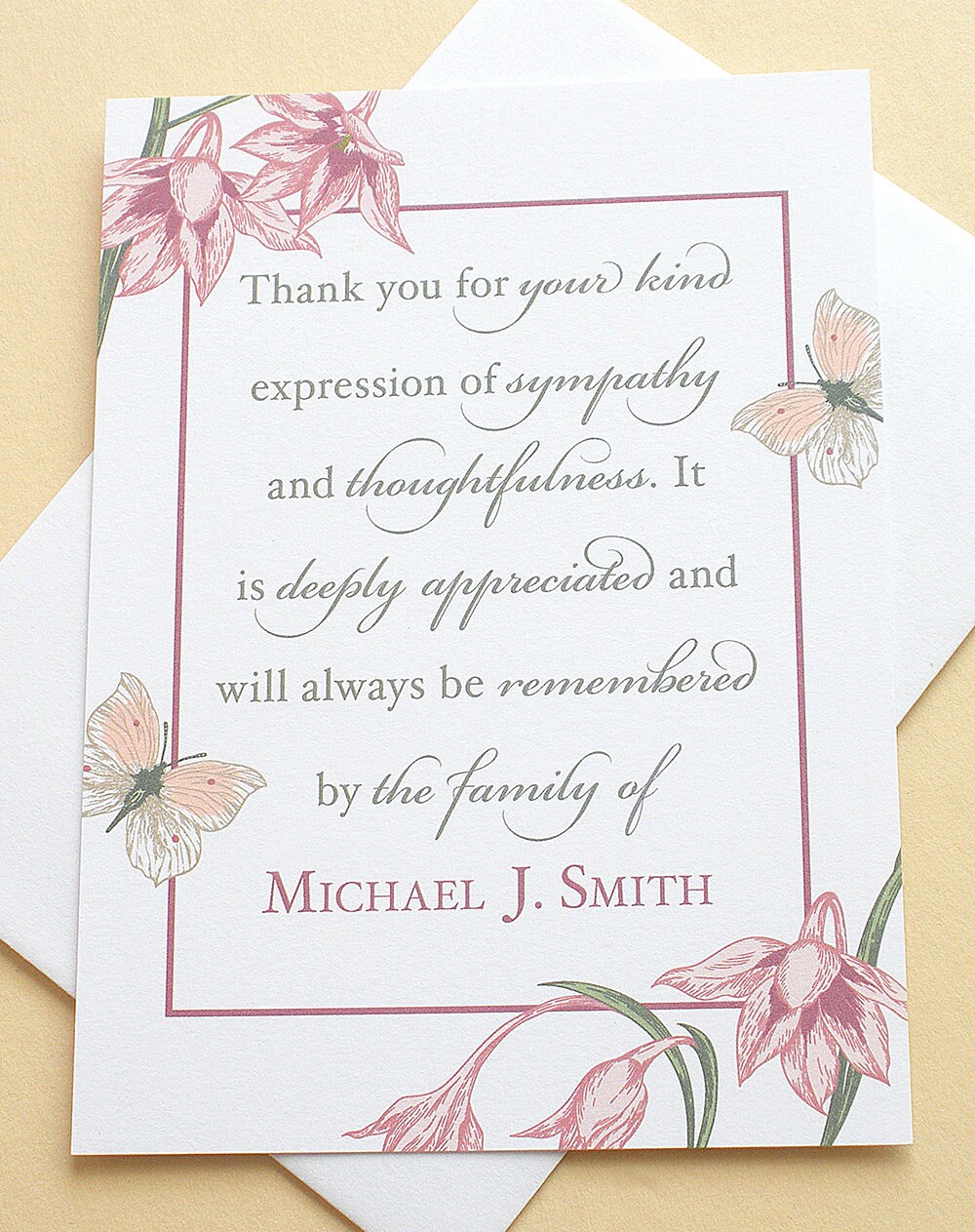 condolence thank you cards with flowers and butterflies etsy condolence thank you cards