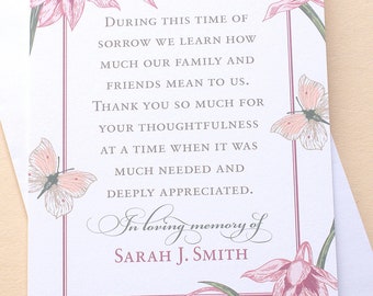 Condolence Thank You Cards with Flowers and Butterflies - Personalized - FLAT Cards - 3-1/2” x 4-7/8”