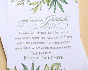 Thank You Sympathy Cards with a Variety of Water Color Leaves - Personalized - FLAT Cards - 3-1/2” x 4-7/8”