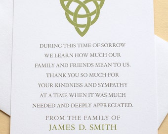 Thank You Sympathy Cards With a Green Celtic Knot - Custom - FLAT Cards - 3-1/2” x 4-7/8”