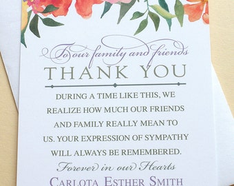 Thank You Sympathy Cards with Colorful Flowers - Personalized -  FLAT Cards - 3-1/2” x 4-7/8”