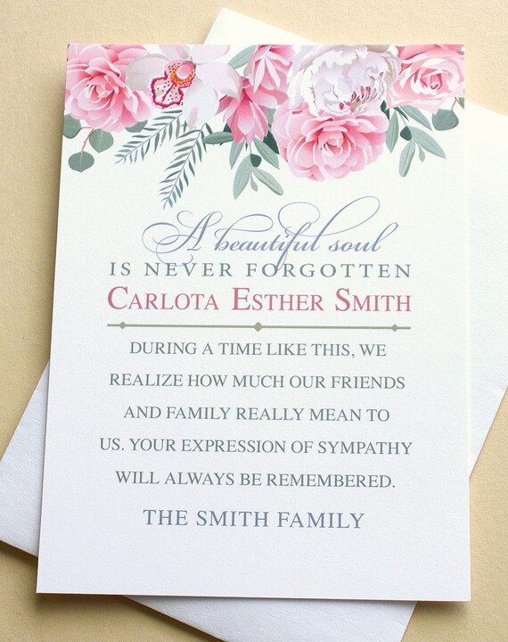Funeral Thank You Cards With A Pretty Bunch Of Flowers Etsy
