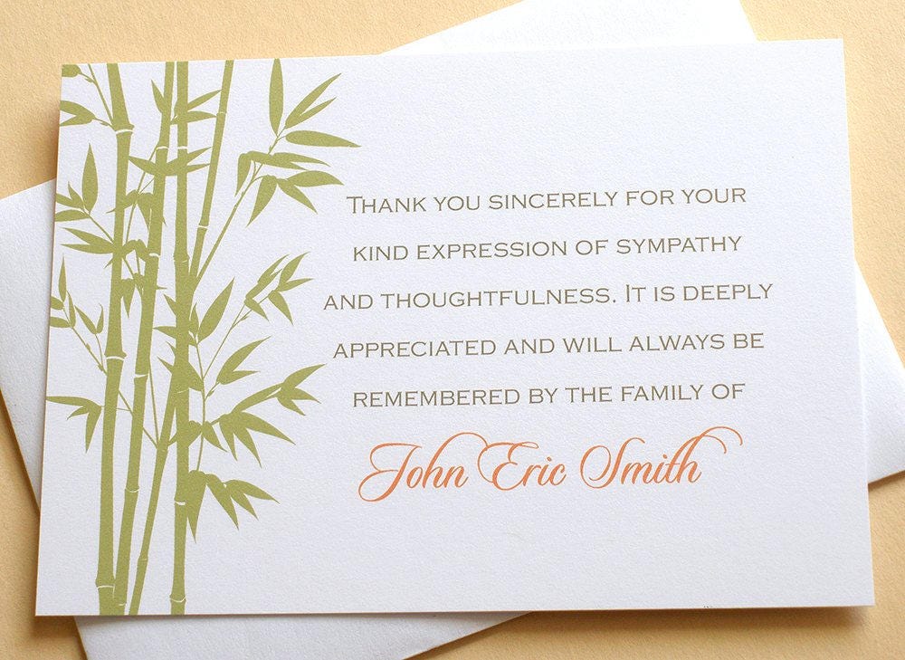 Bamboo Personalized Sympathy Thank You Cards Personalized