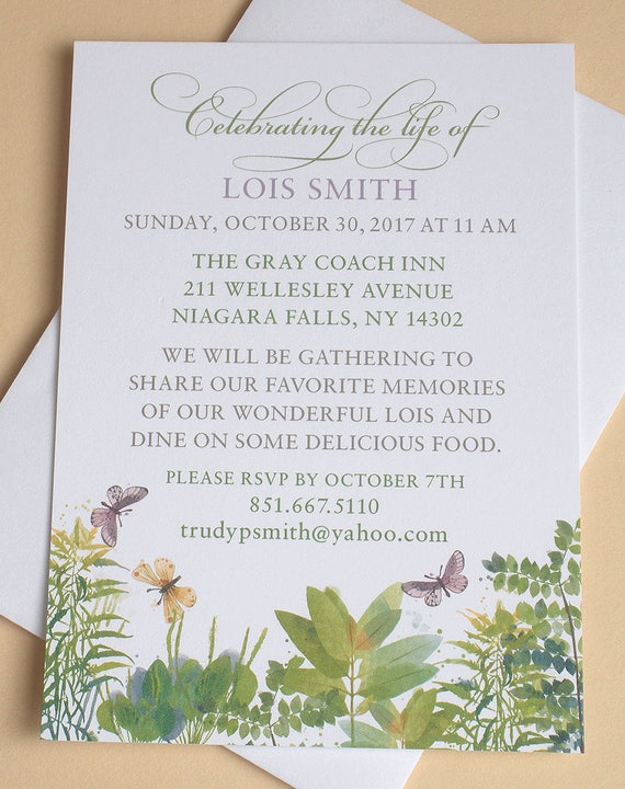 Celebration of Life Invitation with Green Leaves and Three Etsy