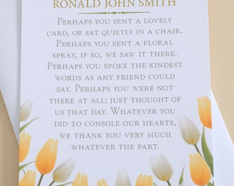 Sympathy Thank You Cards with Beautiful Yellow and White Tulips -  Personalized - FLAT Cards - 3-1/2” x 4-7/8”