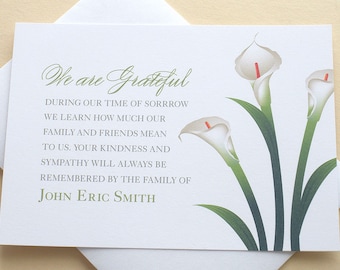 Sympathy Thank You Cards with White Calle Lilies - Personalized - FLAT Cards - 4-7/8” x 3-1/2”