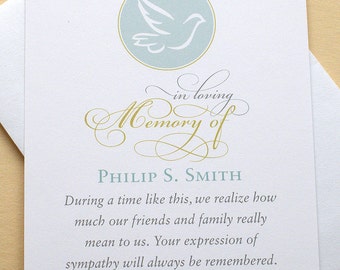 English OR Spanish Funeral Thank You Sympathy Cards with a Dove - FLAT Cards - 3-1/2” x 4-7/8”