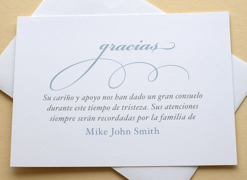 Elegant and Simple Thank You Sympathy Cards in English or Spanish Personalized FLAT Cards 4-7/8 x 3-1/2 image 2