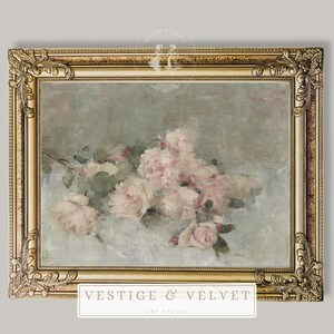 Victorian Era Oil Painting | Pink Roses Still Life | Feminine Art Print ...