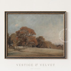 Vintage Fall Landscape Oil Painting: Rustic Farmhouse Decor (Digital Download)