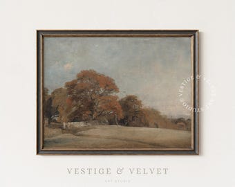 Vintage Autumn Landscape Wall Art: Rustic Farmhouse Oil Painting, Moody Fall Art Print (Printable Digital Download)