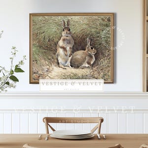 Vintage Bunny Wall Art Printable | Neutral Nursery Bunny Decor | Woodland Animal Nursery Print | Rustic Rabbit Art | Cottagecore Nursery