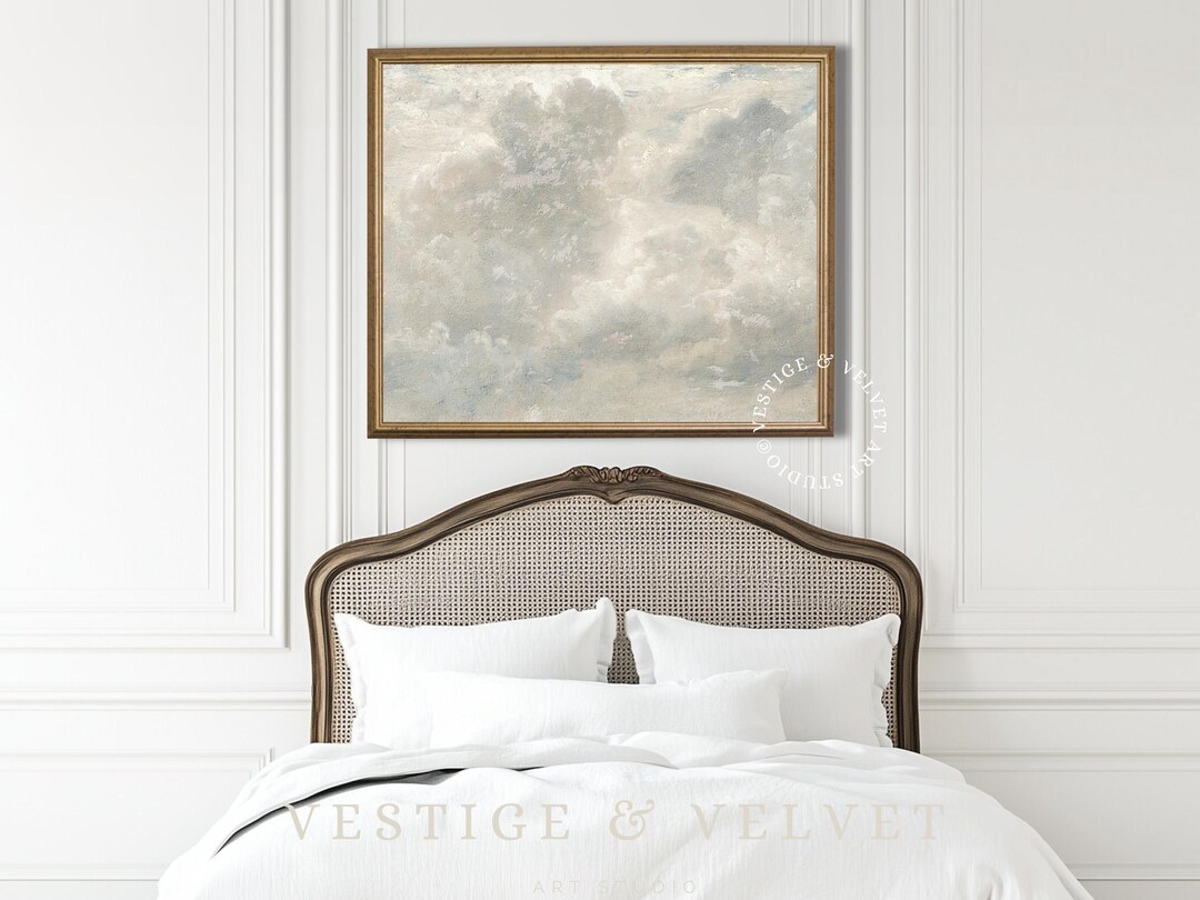 Vintage Cloud Study Print: Muted Landscape Oil Painting (digital ...